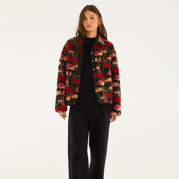 FARM Rio Jackets & Blazers - Farm Rio: Black Wild Mushrooms Fleece
Bomber Jacket